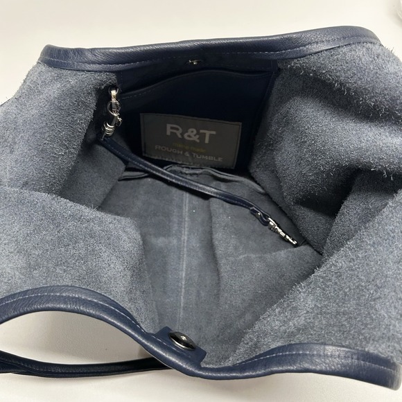 Rough and Tumble Leather Hobo Slouch Tote Bag Blue Pockets Made in Maine - Picture 10 of 16